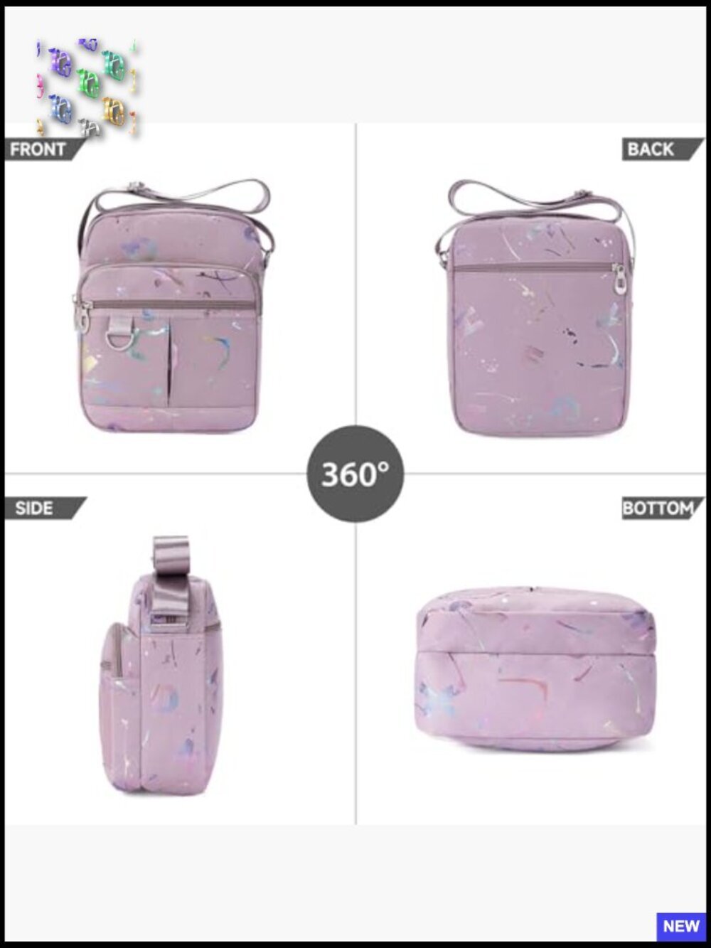 Multi-Pocket Crossbody Bag Lightweight Nylon Shoulder Purse Adjustable Strap - Picture 6 of 6